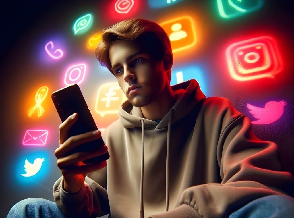 boy addicted to his phone